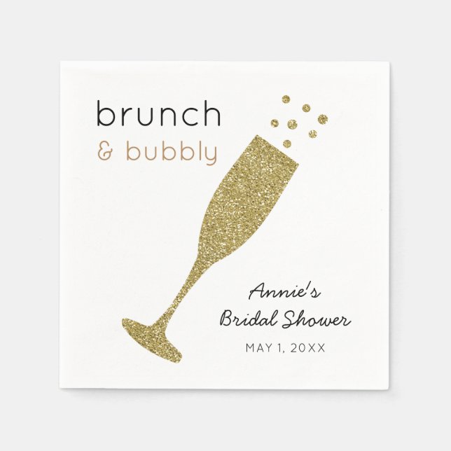 Brunch and Bubbly Faux Gold Glitter Drink Napkins (Front)