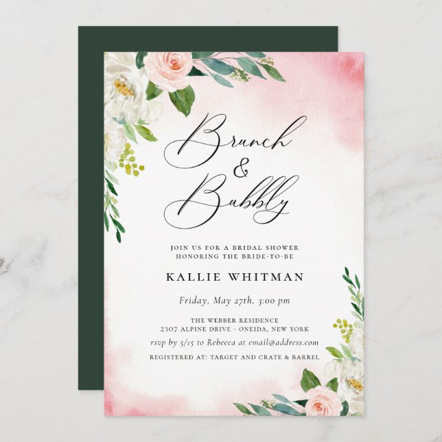 Brunch and Bubbly Floral Bridal Shower Invitation (Front/Back)