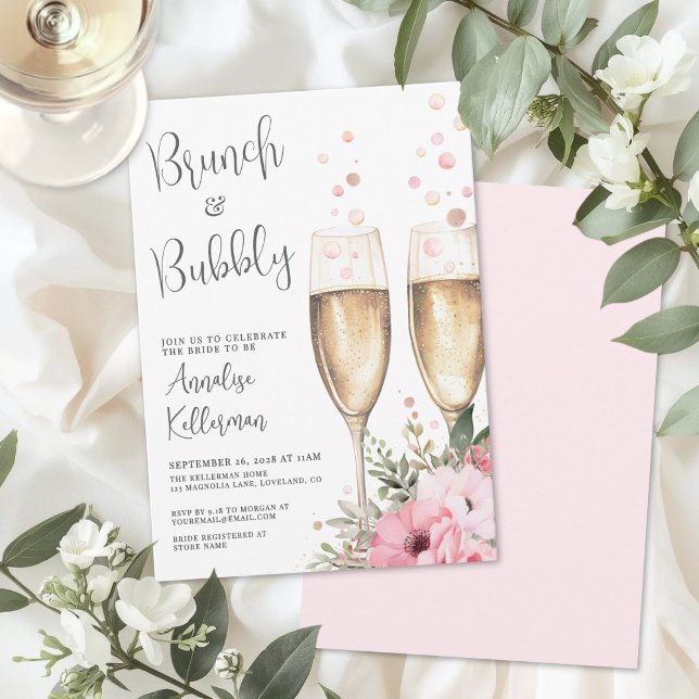 Brunch And Bubbly Floral Bridal Shower Invitation (Brunch And Bubbly Floral Bridal Shower Invitation)