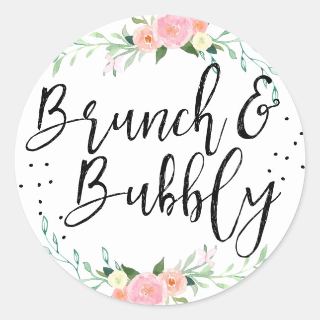 Brunch and Bubbly Floral Bridal Shower Sticker (Front)