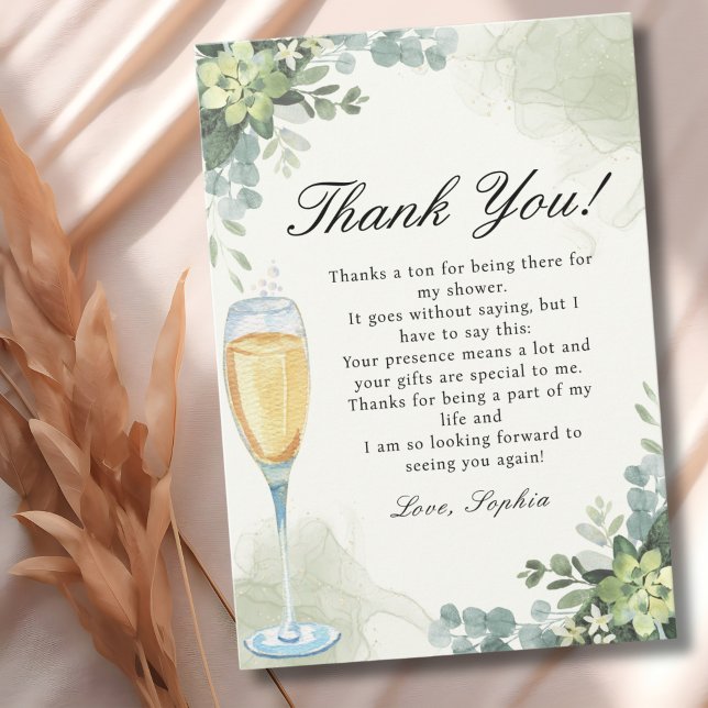 Brunch and Bubbly Glass of Champange Bridal Shower Thank You Card (Creator Uploaded)