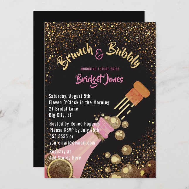 Brunch and Bubbly Glitter Bridal Shower Invitation (Front/Back)