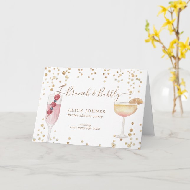 brunch and bubbly gold and glitter bridal shower card (Yellow Flower)