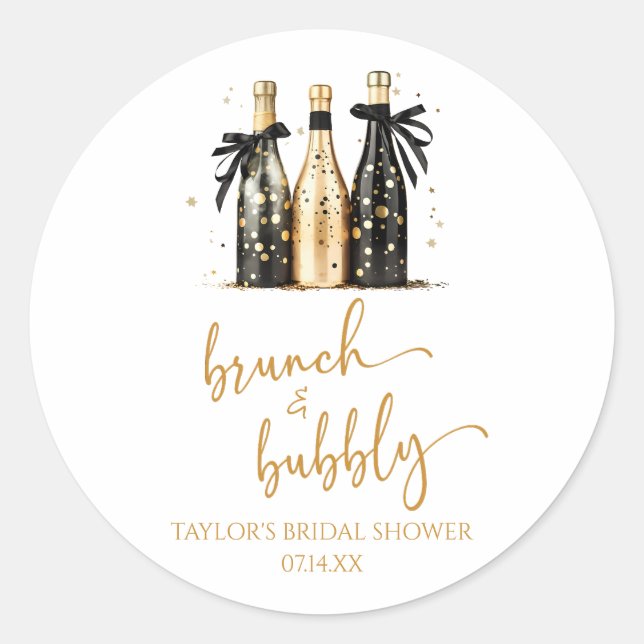 Brunch and Bubbly Gold Champagne Bridal Shower Classic Round Sticker (Front)
