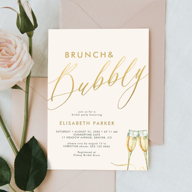 Brunch and bubbly gold champagne bridal shower invitation (Creator Uploaded)