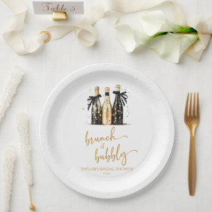 Brunch and Bubbly Gold Champagne Bridal Shower Paper Plate