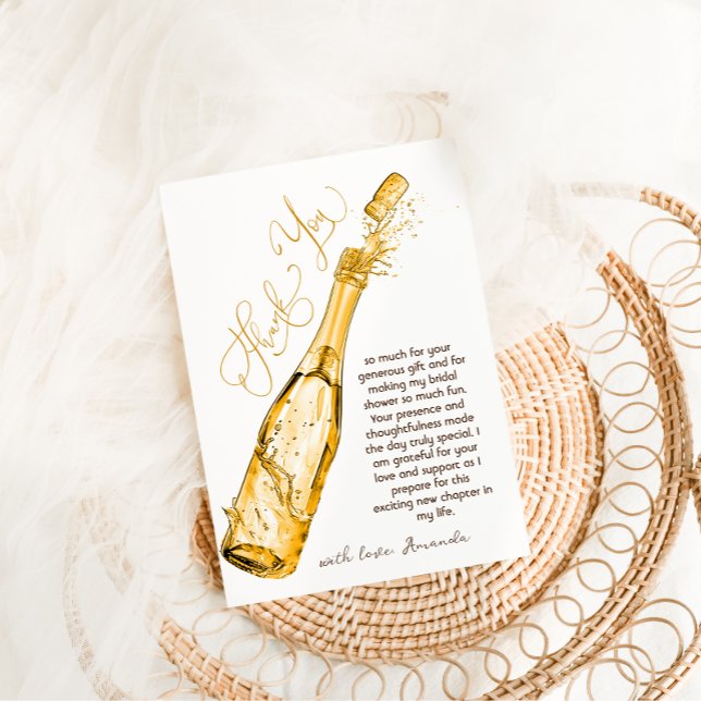 Brunch and Bubbly Gold Elegant Bridal Shower Thank You Card (Creator Uploaded)