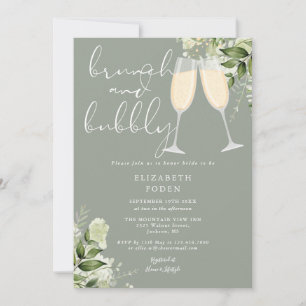 Brunch And Bubbly Greenery Bridal Shower Invitation