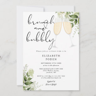 Brunch And Bubbly Greenery Bridal Shower Invitation