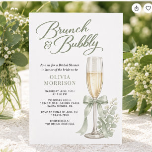 Brunch and Bubbly Greenery Sage Bow Bridal Shower Invitation