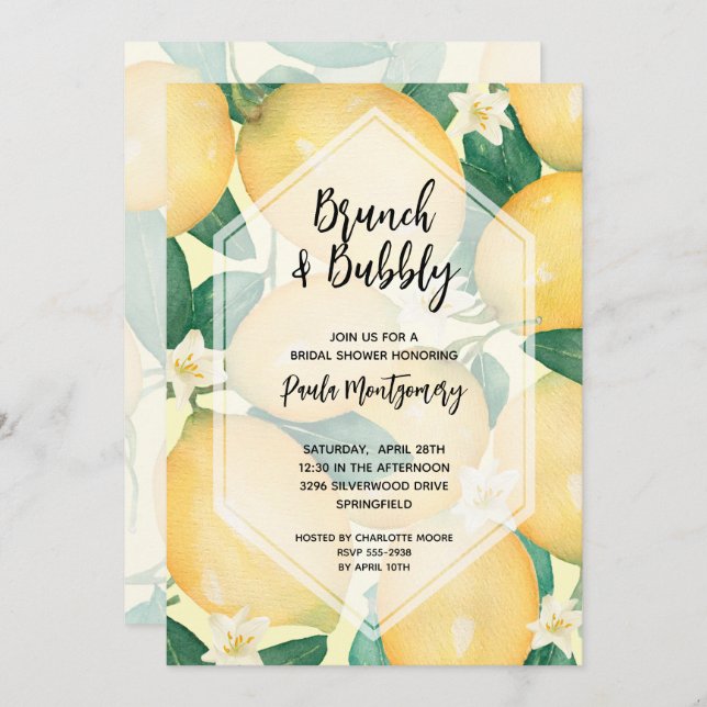 Brunch and Bubbly Lemons Bridal Shower Invitation (Front/Back)