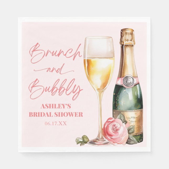 Brunch and Bubbly Mimosa Champagne Bridal Shower Napkin (Front)