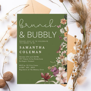 Brunch and Bubbly Modern Script Boho Bridal Shower Invitation
