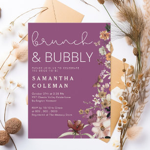 Brunch and Bubbly Modern Script Boho Bridal Shower Invitation