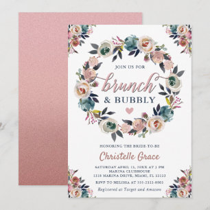 Brunch and Bubbly Navy Dusty Pink Bridal Shower Invitation