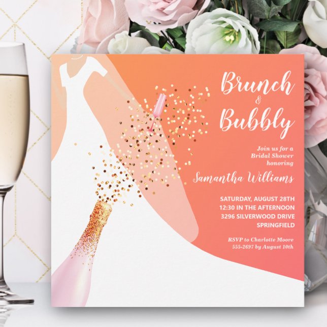 Brunch and Bubbly Orange Bridal Shower Invitation (Creator Uploaded)