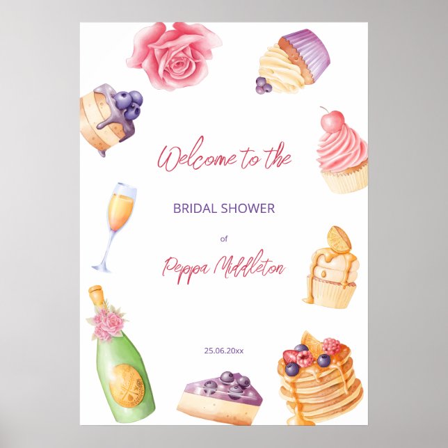 Brunch and bubbly patisserie bridal shower welcome poster (Front)