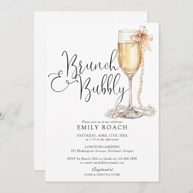 Brunch And Bubbly Pearls Bridal Shower Invitation (Front/Back)