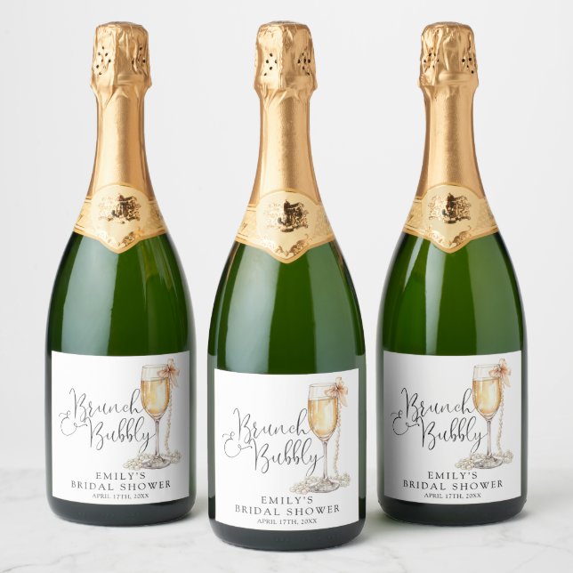 Brunch And Bubbly Pearls Bridal Shower Sparkling Wine Label (Bottles)