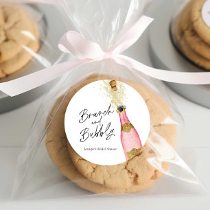 Brunch and Bubbly Pink and Gold Bridal Shower  Classic Round Sticker