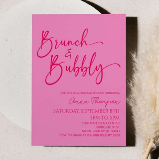 Brunch and Bubbly Pink Birthday Brunch Party Invitation (Creator Uploaded)
