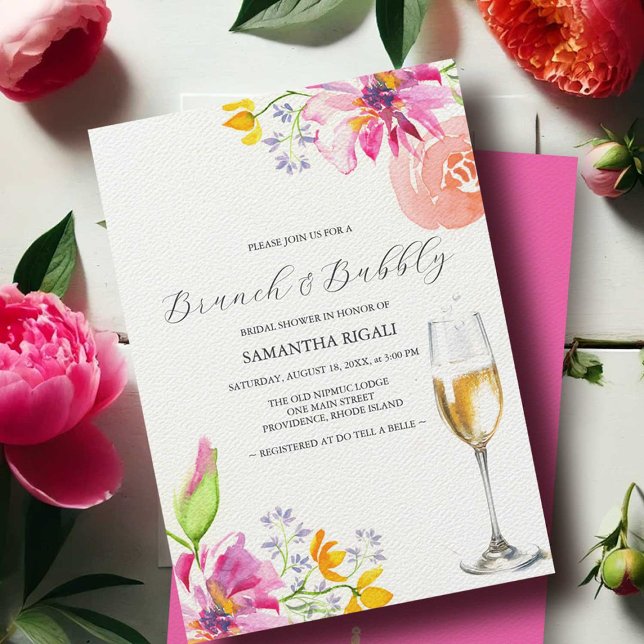 Brunch and Bubbly Pink Bridal Shower Invitations (pink bridal shower invitations brunch and bubbly by small business owner do tell a belle)