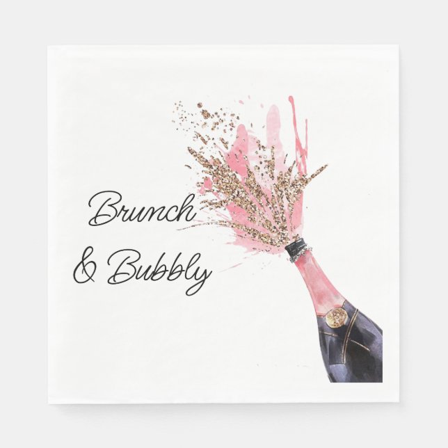 Brunch and Bubbly Pink Champagne Bridal Shower  Napkin (Front)