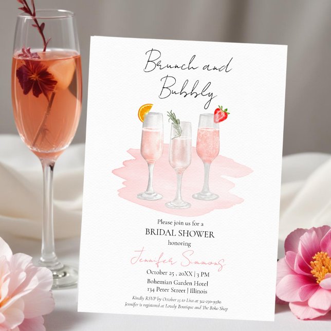 Brunch and Bubbly | Pink Cocktails Bridal Shower Invitation (Creator Uploaded)