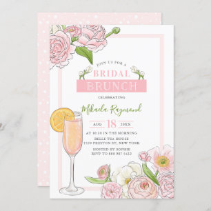 Brunch and Bubbly   Pink Floral Bridal Brunch Invitation