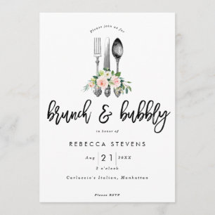 brunch and bubbly pink floral bridal shower invitation
