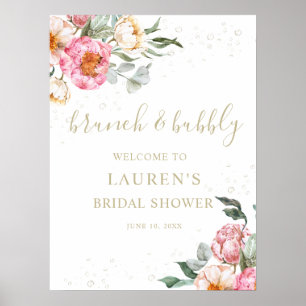 Brunch and Bubbly Pink Floral Bridal Shower Sign 