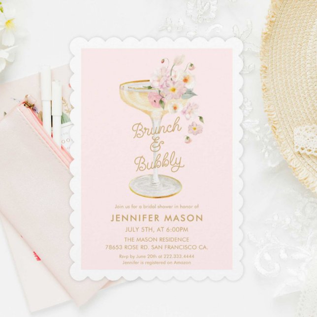 Brunch and Bubbly Pink Floral Invitation (Creator Uploaded)