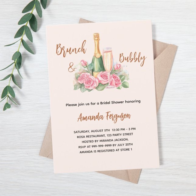Brunch and bubbly pink florals Bridal Shower Invitation (Creator Uploaded)