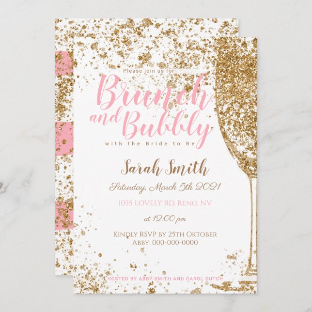 Brunch and Bubbly pink stripes glitter Invitation (Front/Back)