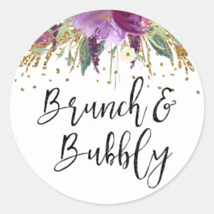 Brunch and Bubbly Purple Amethyst Bridal Shower Classic Round Sticker