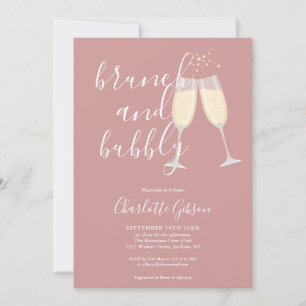Brunch And Bubbly QR Code Dusty Rose Bridal Shower Invitation
