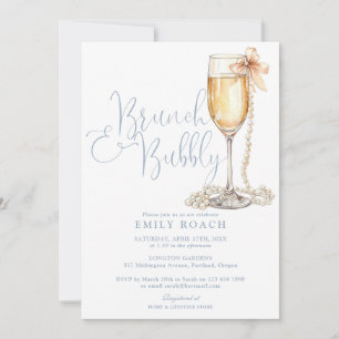 Brunch And Bubbly QR Code Photo Blue Bridal Shower Invitation