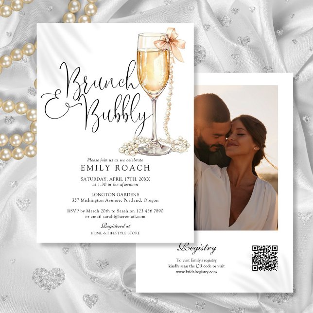 Brunch And Bubbly QR Code Photo Bridal Shower Invitation (Brunch And Bubbly QR Code Photo Bridal Shower Invitation)