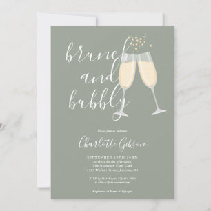 Brunch And Bubbly QR Code Sage Green Bridal Shower Invitation