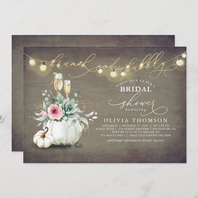 Brunch and Bubbly Succulents Pumpkin Bridal Shower Invitation (Front/Back)