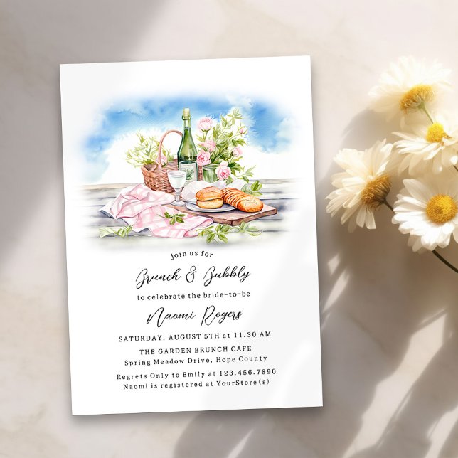 Brunch and Bubbly Summer Country Bridal Shower Invitation (Brunch & Bubbly Bridal Shower Summer Picnic Invitation)