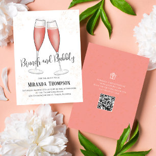 Brunch and Bubbly Watercolor Pink Bridal Shower Invitation