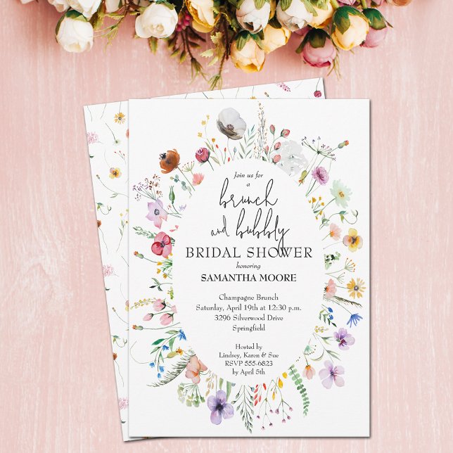 Brunch and Bubbly Wildflower Bridal Shower Invitation (Brunch and Bubbly Wildflower Bridal Shower Invitations - INSTANT DOWNLOAD and/or PRINTED)