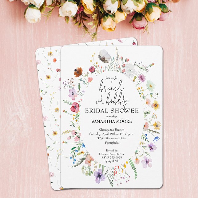 Brunch and Bubbly Wildflower Bridal Shower Invitation (Brunch and bubbly wildflowers bridal shower invitations - PRINTED and/or INSTANT DOWNLOAD)