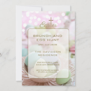 Brunch and Egg Hunt Pink Green Stripes Invitation