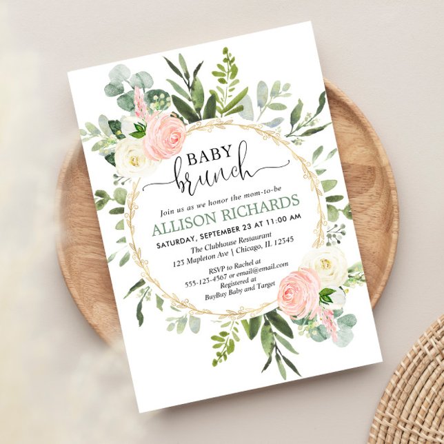 Brunch baby shower girl, Eucalyptus pink gold Invitation (Creator Uploaded)