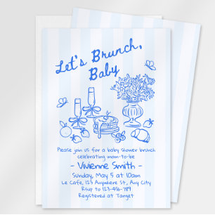 Brunch Baby Shower Invitation Blue Stripes