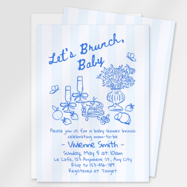 Brunch Baby Shower Invitation | Blue Stripes (Creator Uploaded)