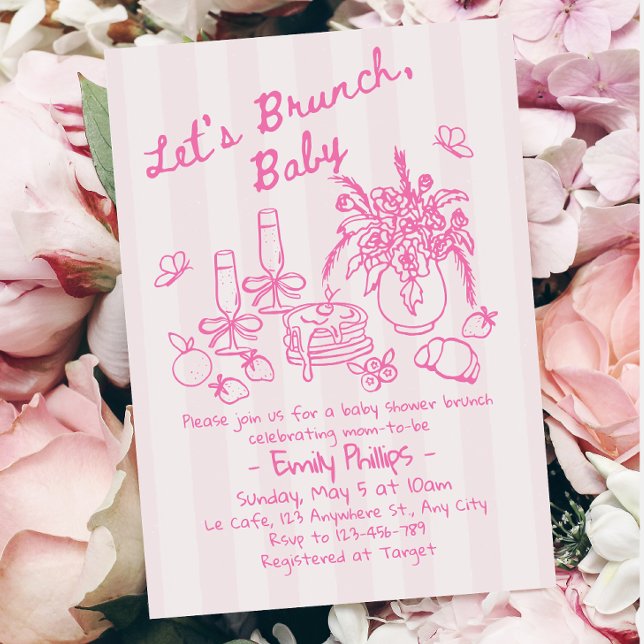 Brunch Baby Shower Invitation | Pink Stripes (Creator Uploaded)