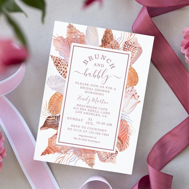 Brunch & Bubbly Beach Seashells Bridal Shower Invitation (Creator Uploaded)